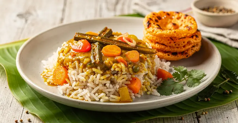 Sambhar Rice with Fryums